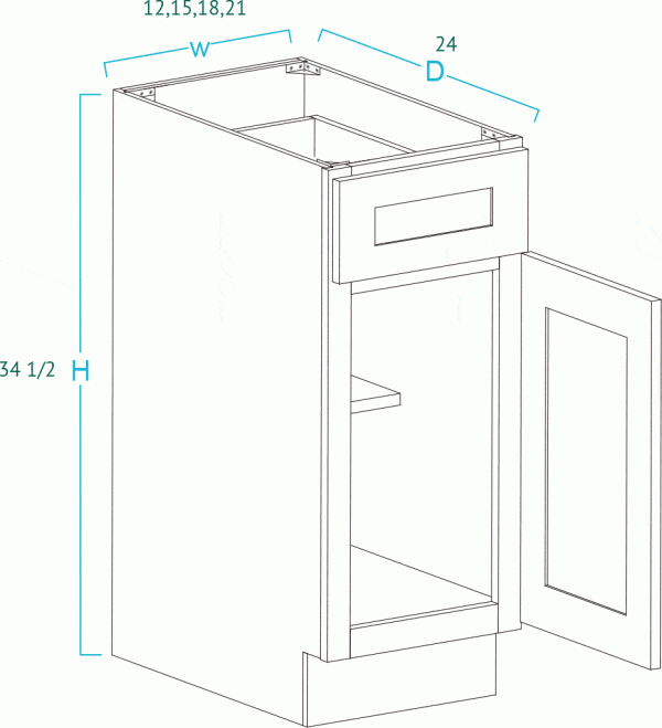 1 Door 1 Drawer Frameless White Slim Shaker Base Cabinet WSS-B21