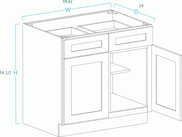 2 Door 2 Drawer Frameless Black Slim Shaker Base Cabinet BSS-B39