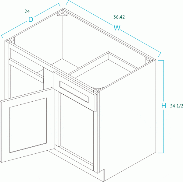 Blind Corner Frameless White Oak Slab Base Cabinet WOS-BBC42-45