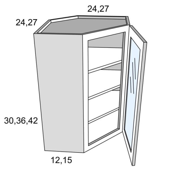 Diagonal Corner Frameless Modern Oak Slab Wall Cabinet with Glass MOS-DCW2442GD