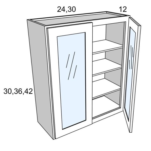 Double GLASS DOOR Wall CABINETS - Frameless White Oak Slab