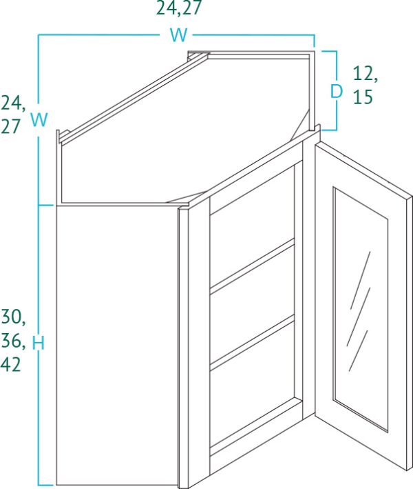 Diagonal Corner Frameless White Oak Slab Wall Cabinet WOS-WDC2442